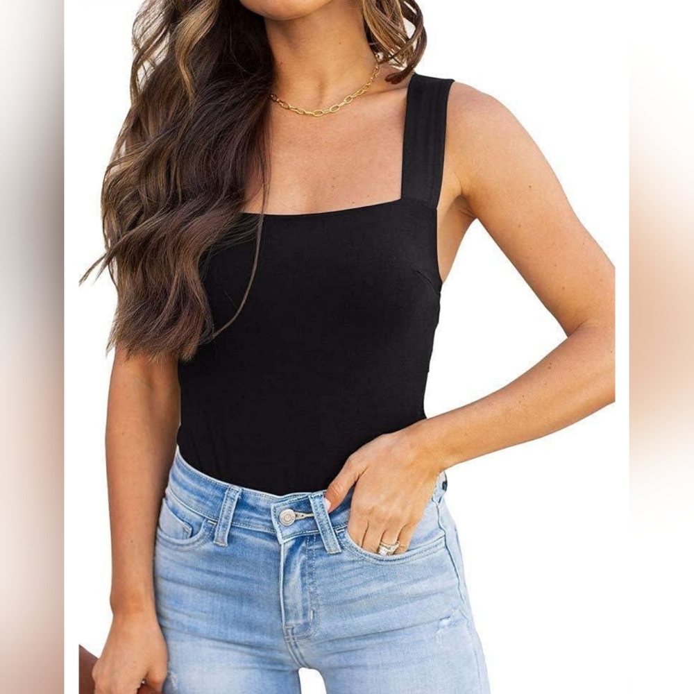 NWT ReoRia Square Neck Black Bodysuit SMALL